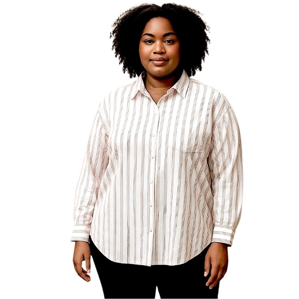 Tahari Pink Striped Button-Down Shirt Sz XXL Boyfriend Long Sleeves Minimalist